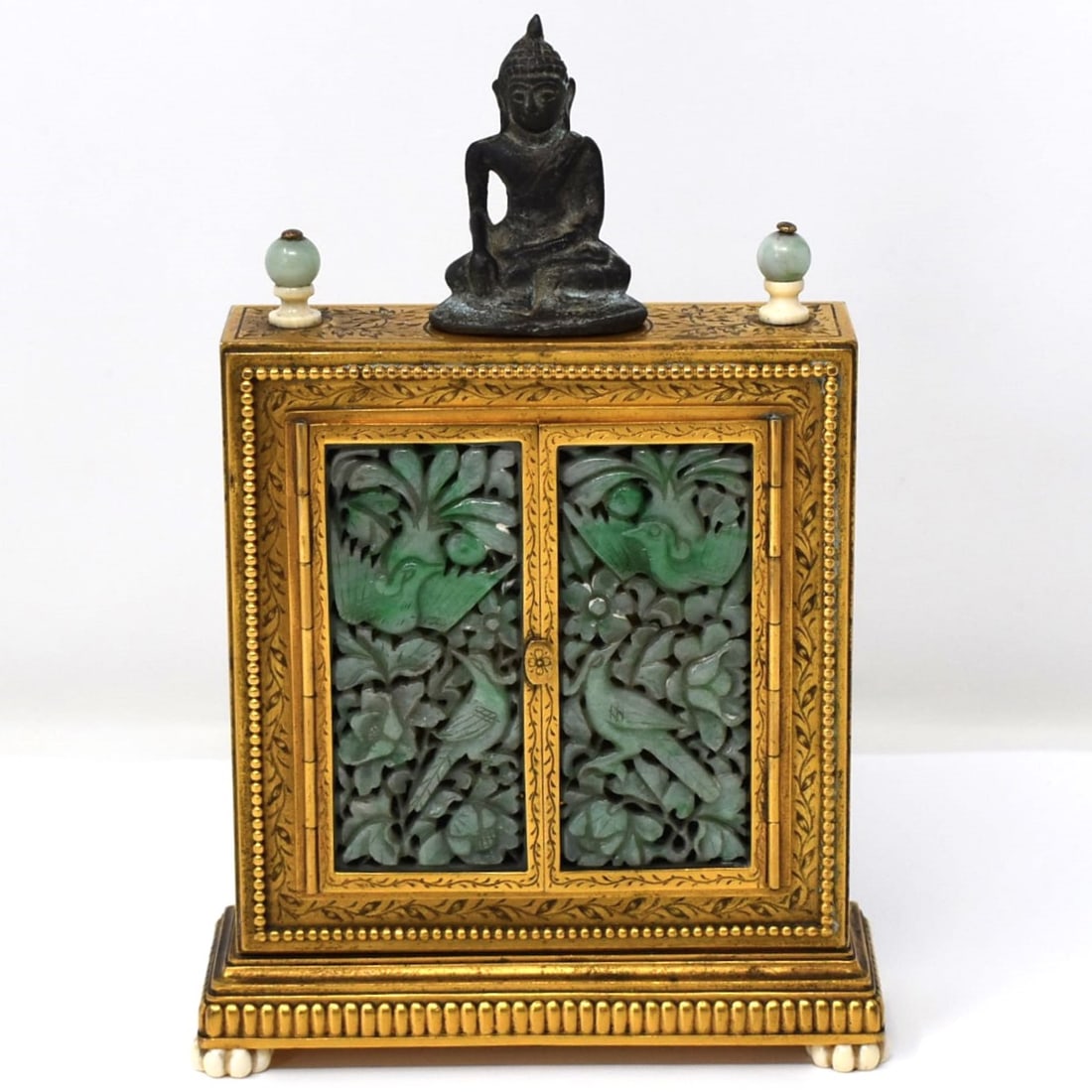 Cartier STYLE vintage gilt brass, jadeite and malachite table clock (1 of 18)