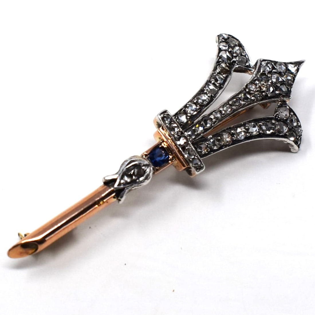 Vintage 14K rose & white gold, diamond and sapphire brooch (1 of 4)