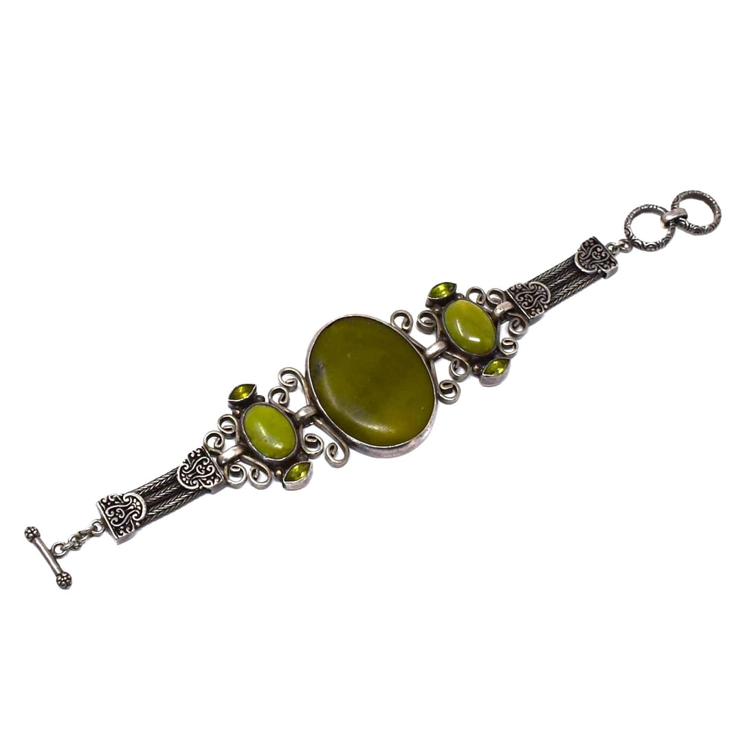 Vintage Mexican? Sterling silver and jade bracelet, signed (1 of 7)