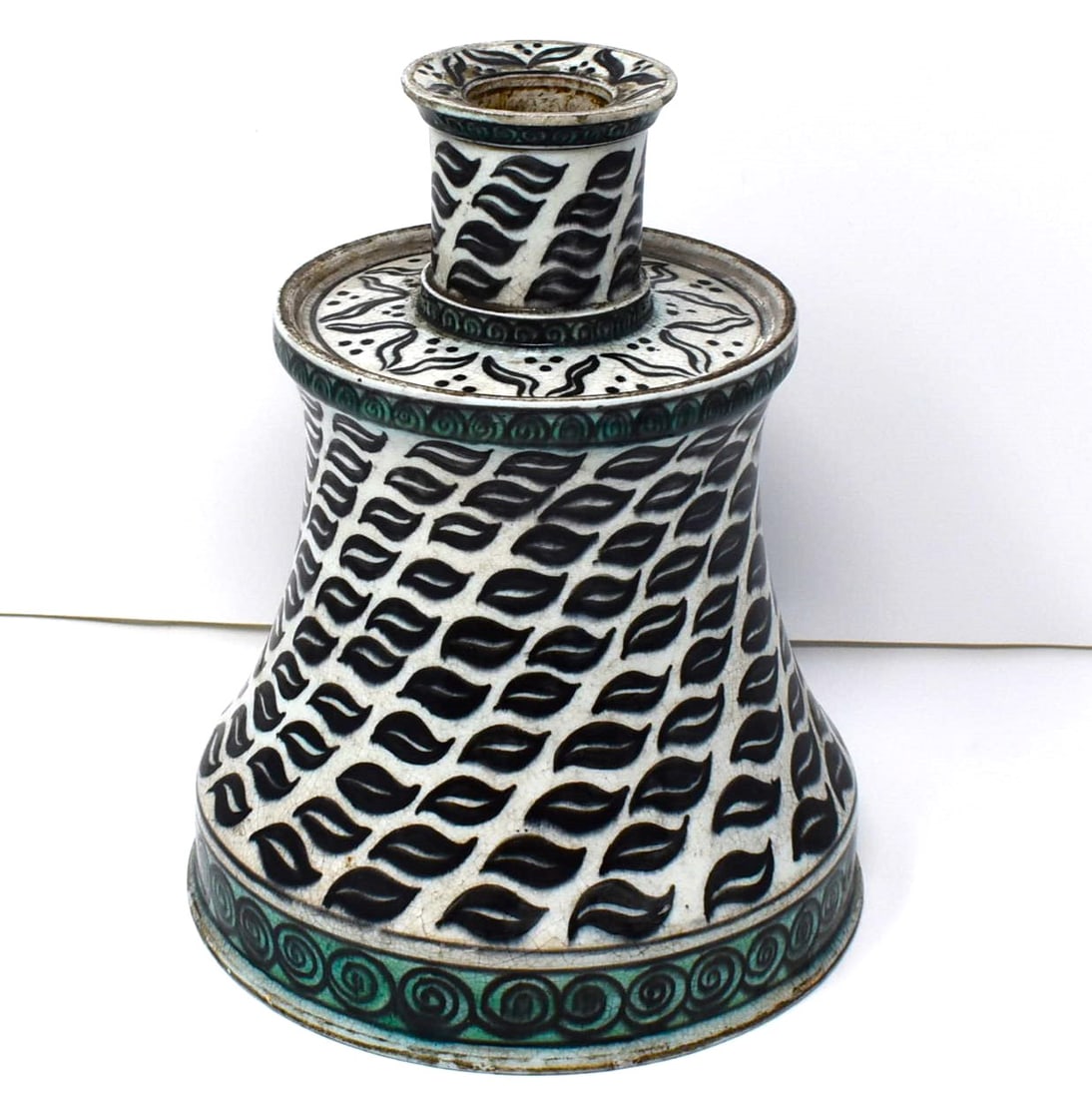 RARE Iznik-style pottery candlestick, SAMSON, France circa 1880 (1 of 14)