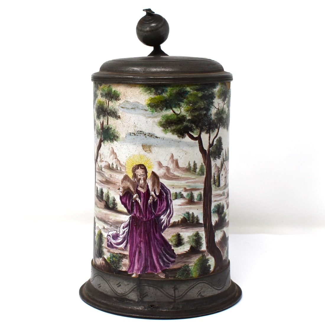 Large 18th Cent. German Faience Pewter-Mounted Tankard (1 of 18)