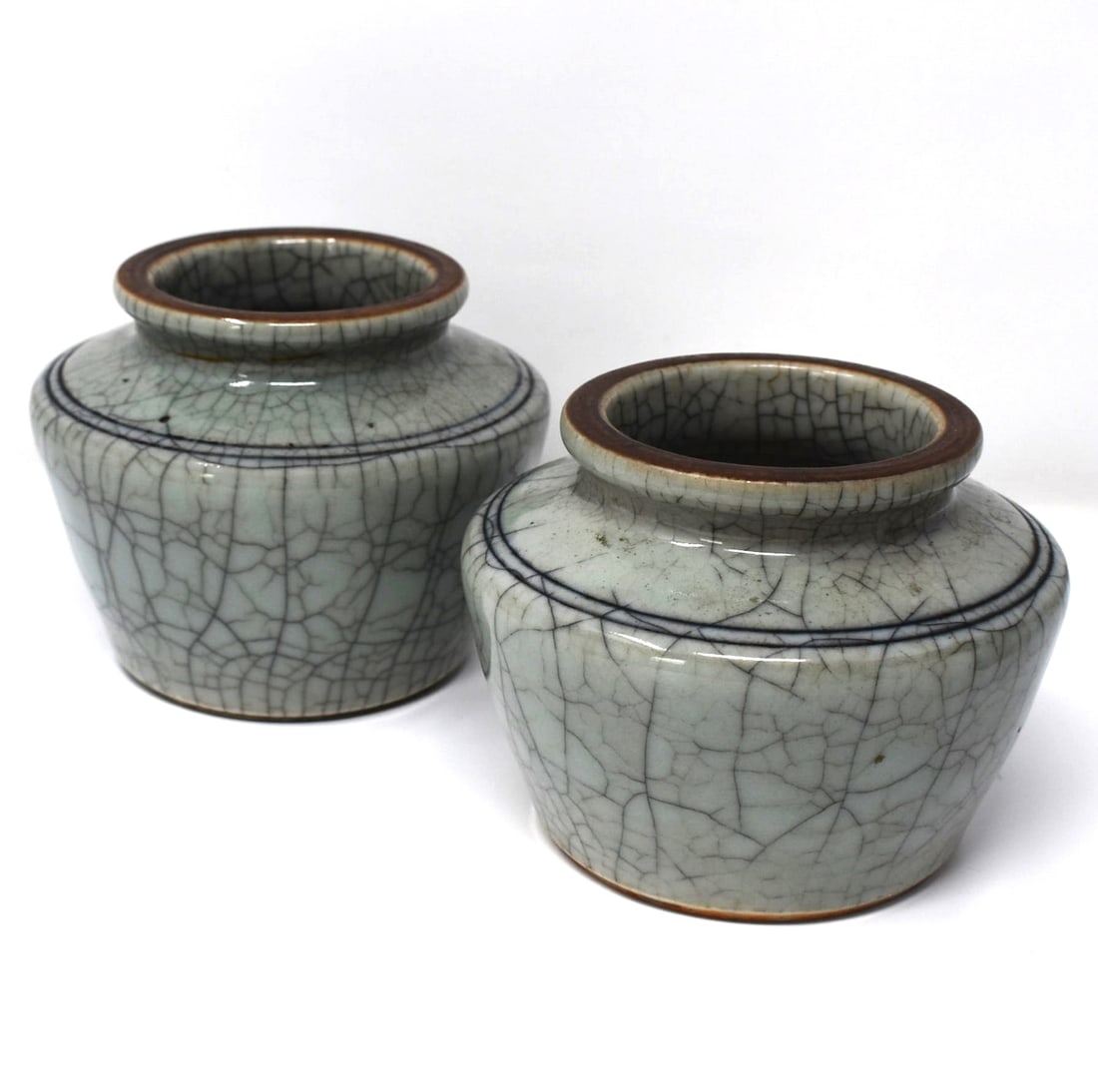 A pair of Chinese crackle celadon glazed vases (1 of 11)