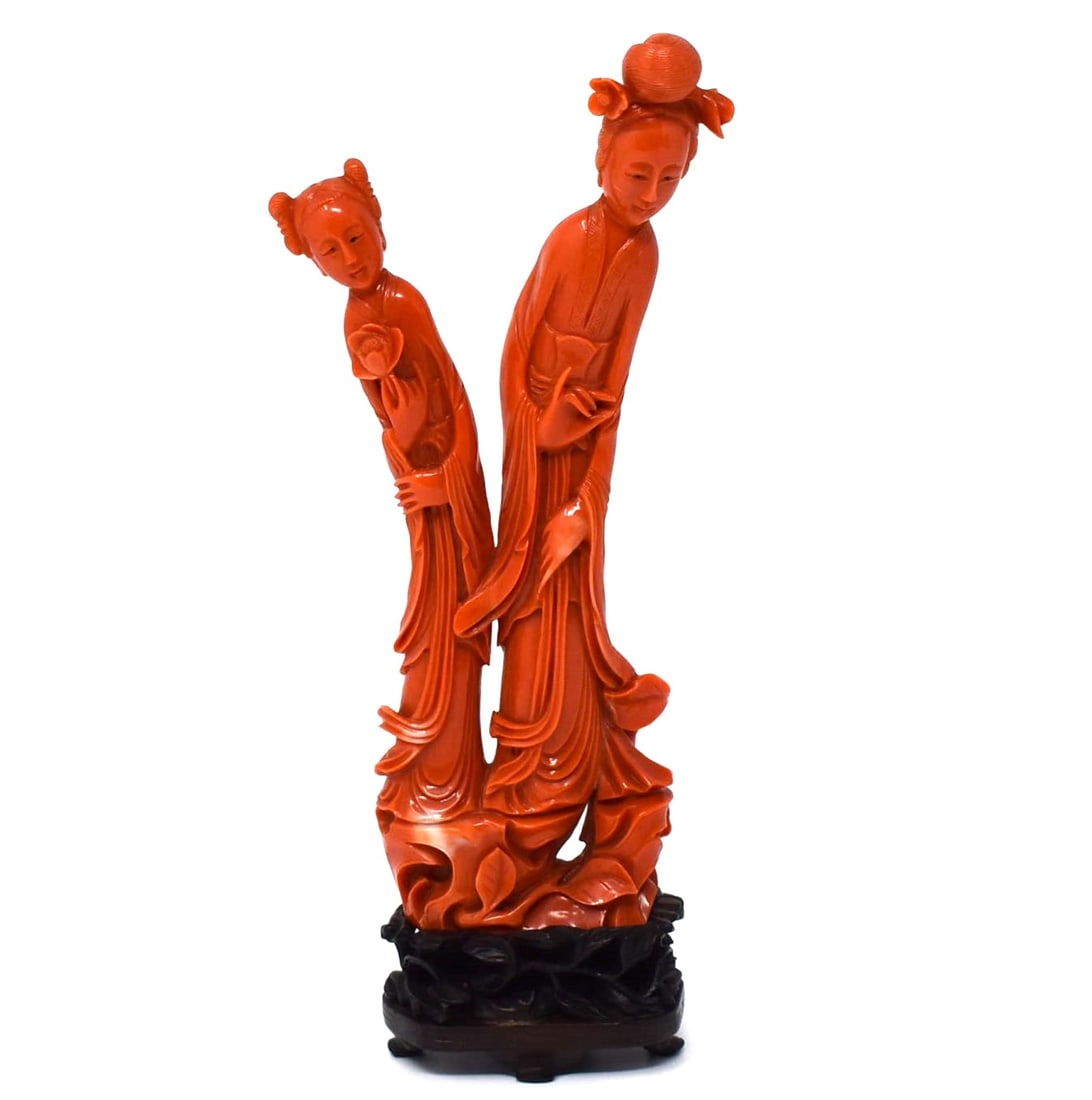 Chinese coral carving of two maidens (1 of 11)