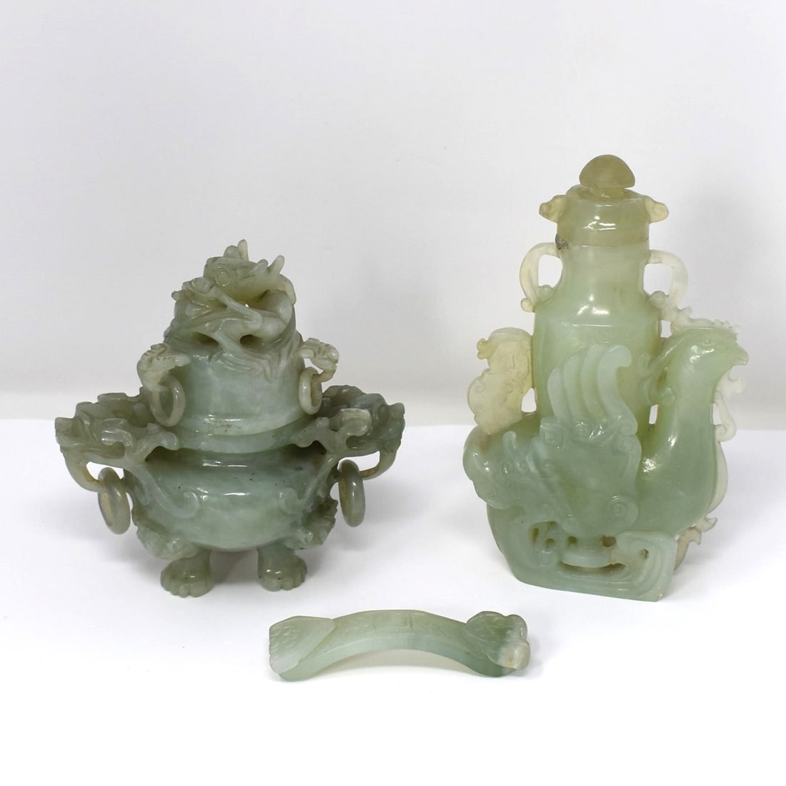Chinese hardstone carvings grouping: censer, covered vase & Ruyi (1 of 18)