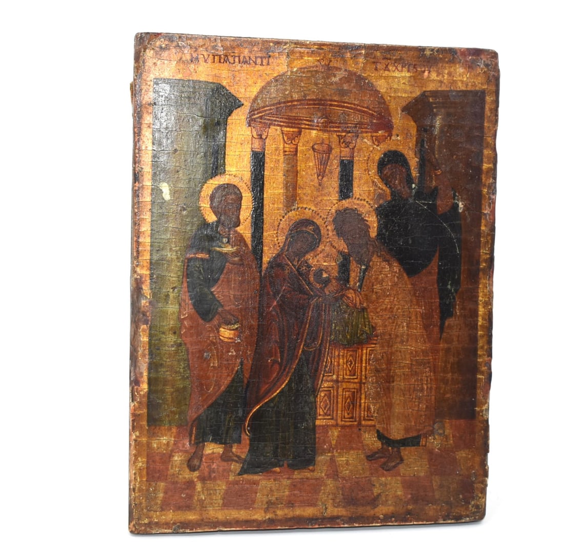 Small antique Greek Icon: Presentation of Jesus at the Temple (1 of 9)