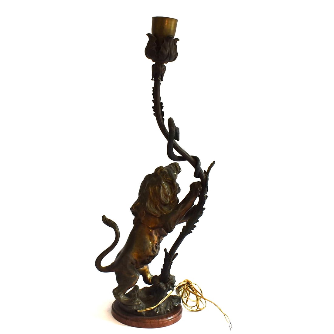 Antique bronze Lion and snake lamp on marble base (1 of 18)