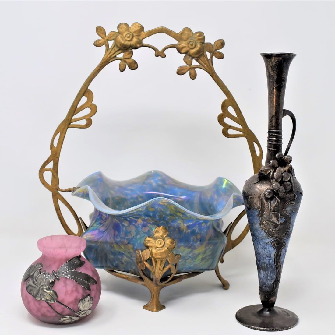 Kralik basket and two Solomon finds silvered vases (1 of 20)