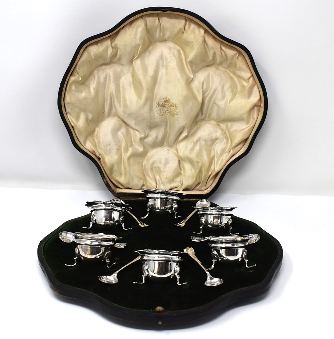 Set of 6 Antique Mappin & Webb sterling silver salt/pepper cellars (1 of 12)