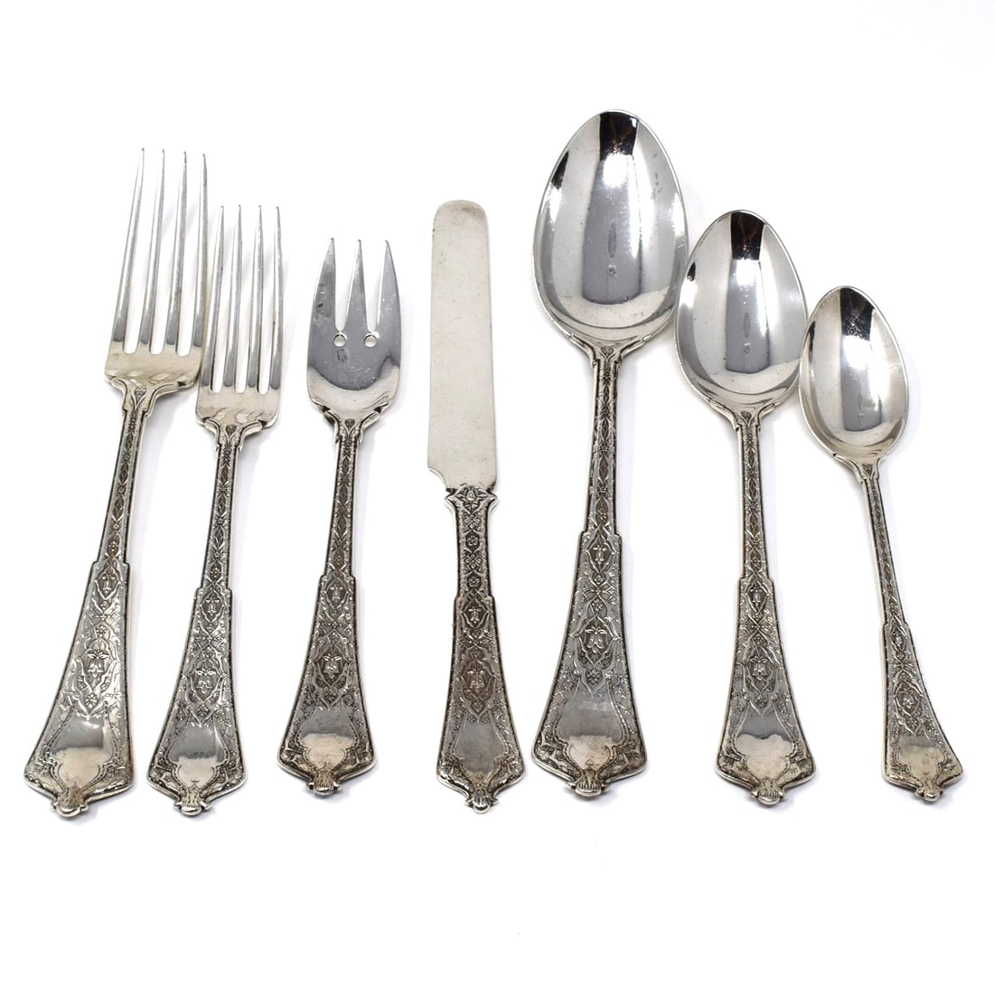 Rare Edward Moore for Tiffany & Co. ' Persian' sterling silver 78-piece flatware set (1 of 10)