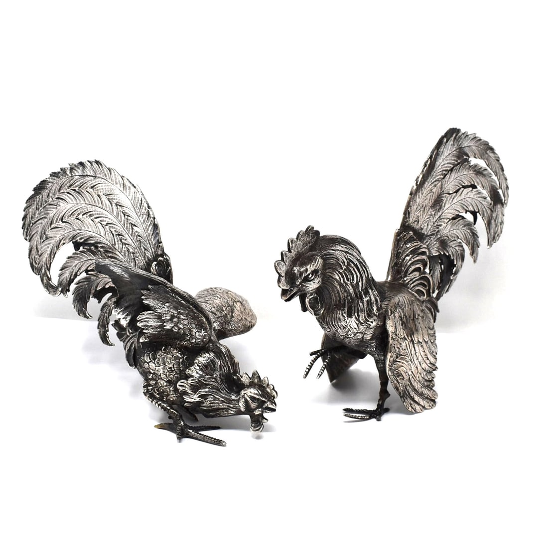 Pair of solid .800 silver fighting roosters/ cocks (1 of 20)