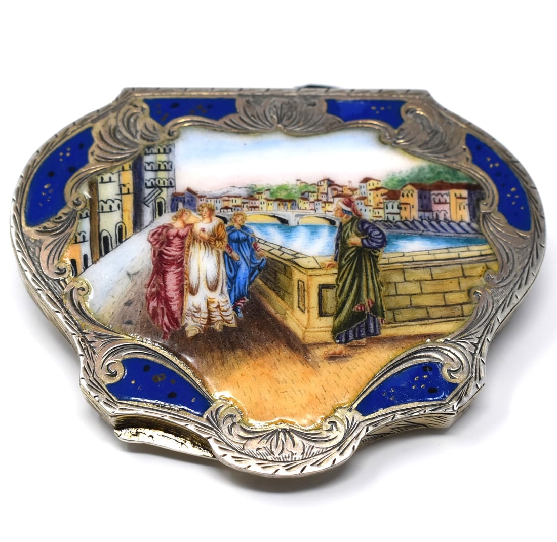 Italian silver enamel-decorated compact (1 of 14)