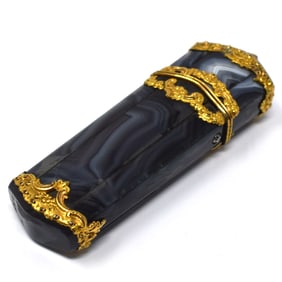 An English George II gilt metal mounted agate necessaire circa 1770