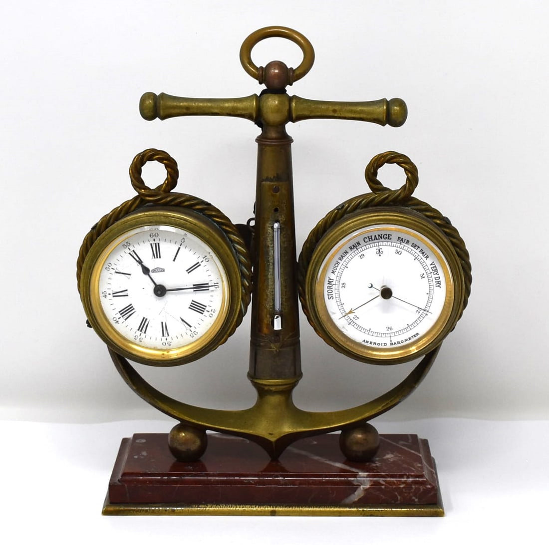 Antique Nautical ANGELUS weather station desk clock and barometer (1 of 12)