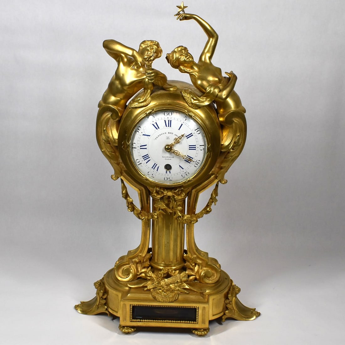 A fine French Grivolas 400 Day Torsion figural gilt bronze mantel clock (1 of 20)