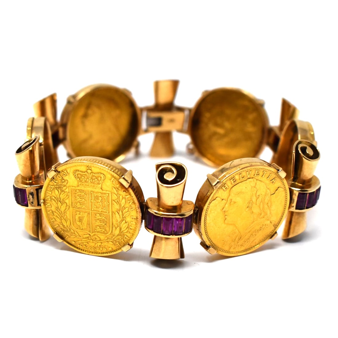 Retro 18K Gold and rubies coin bracelet (1 of 20)