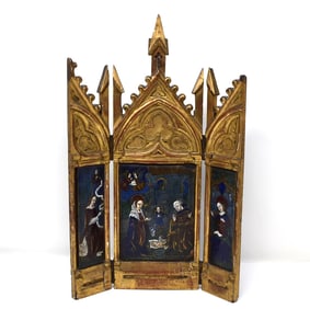 19th cent. (?) or earlier Limoges enamel triptych: the Nativity