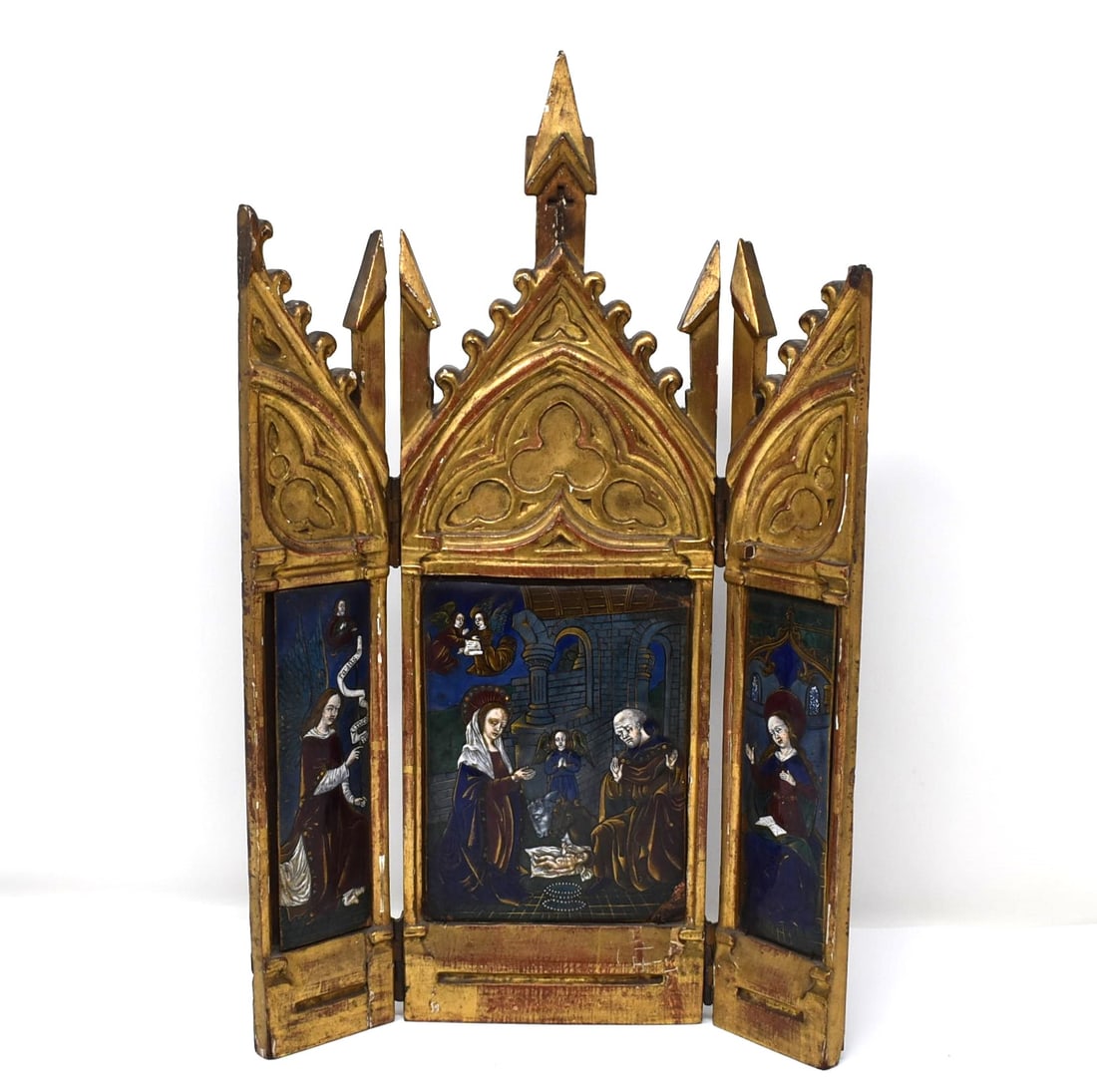 19th cent. (?) or earlier Limoges enamel triptych: the Nativity (1 of 14)