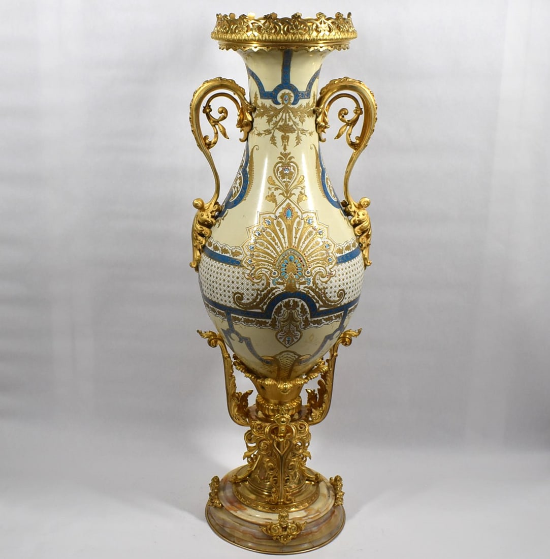 Massive gilt bronze mounted porcelain urn-vase (1 of 20)