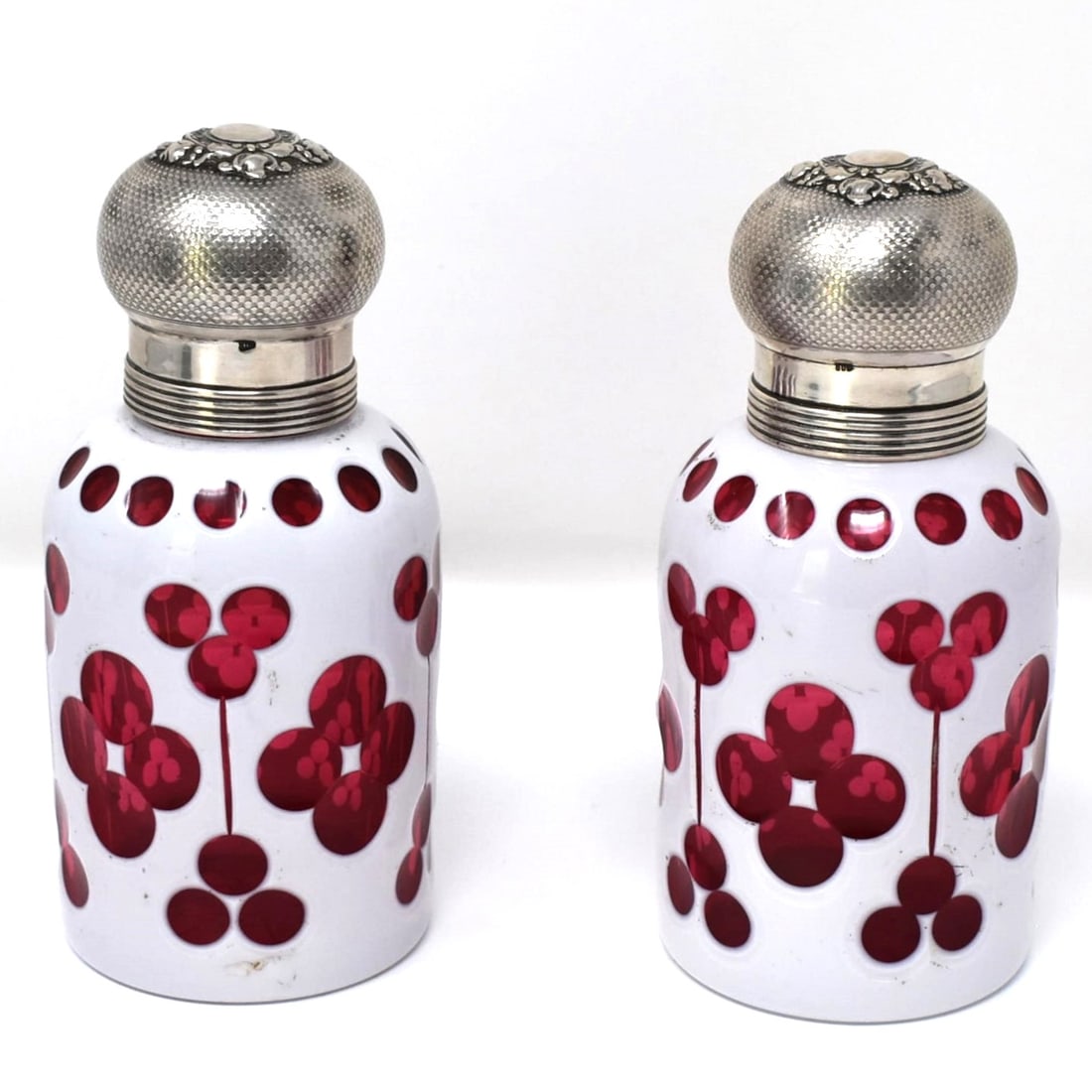 Pair of Bohemian silver mounted cut to clear glass perfume bottles (1 of 9)