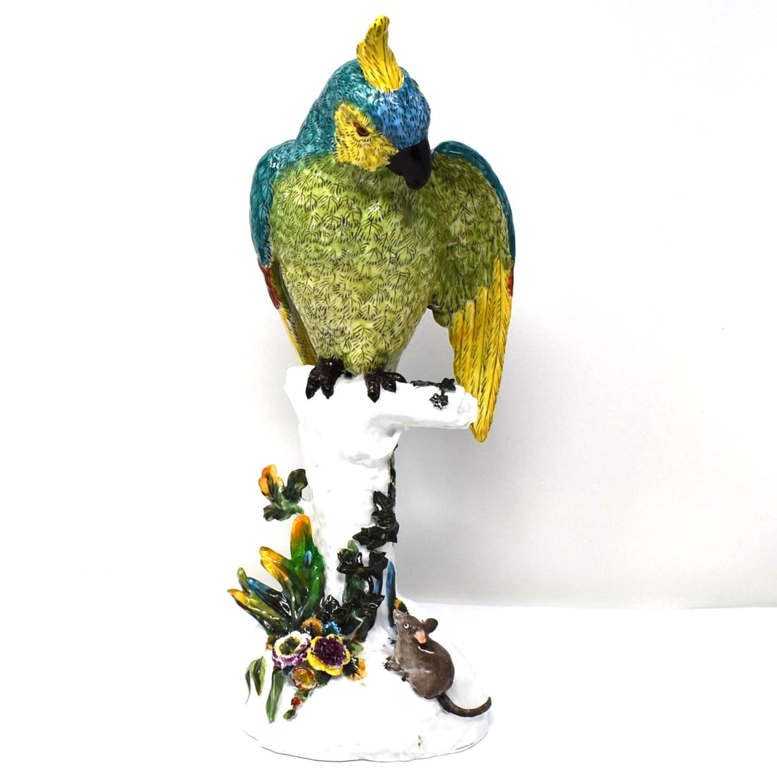 Antique German porcelain parrot on stum with mouse 14"H (1 of 20)