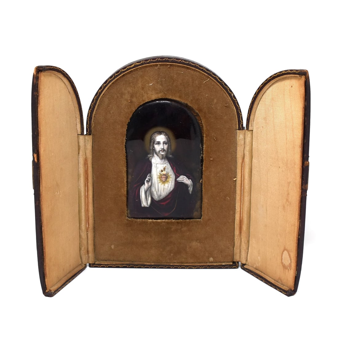 Antique Sacred Heart of Jesus Christ enamel on copper plaque (1 of 7)