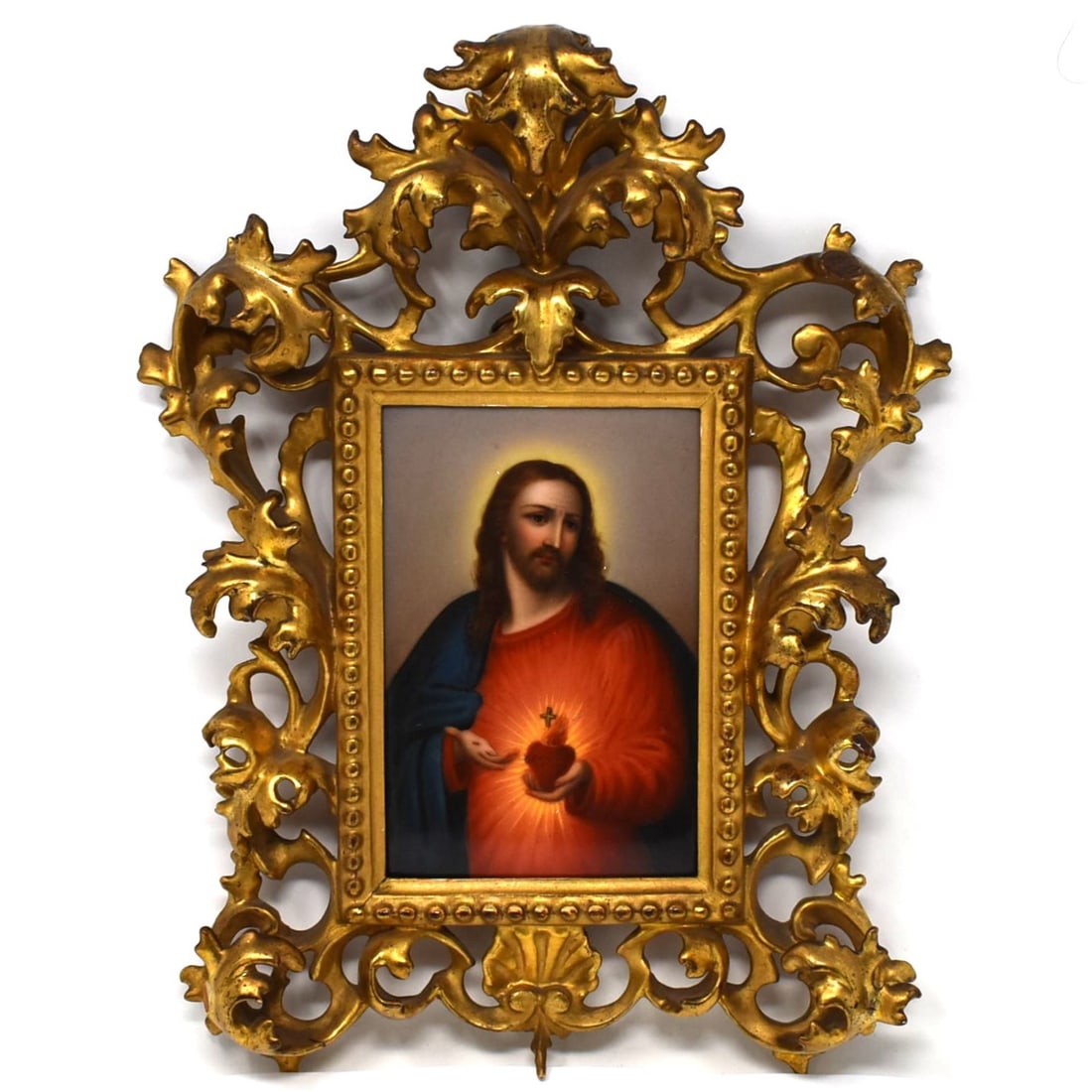 Antique Italian Religious porcelain plaque in gilt-wood frame (1 of 14)