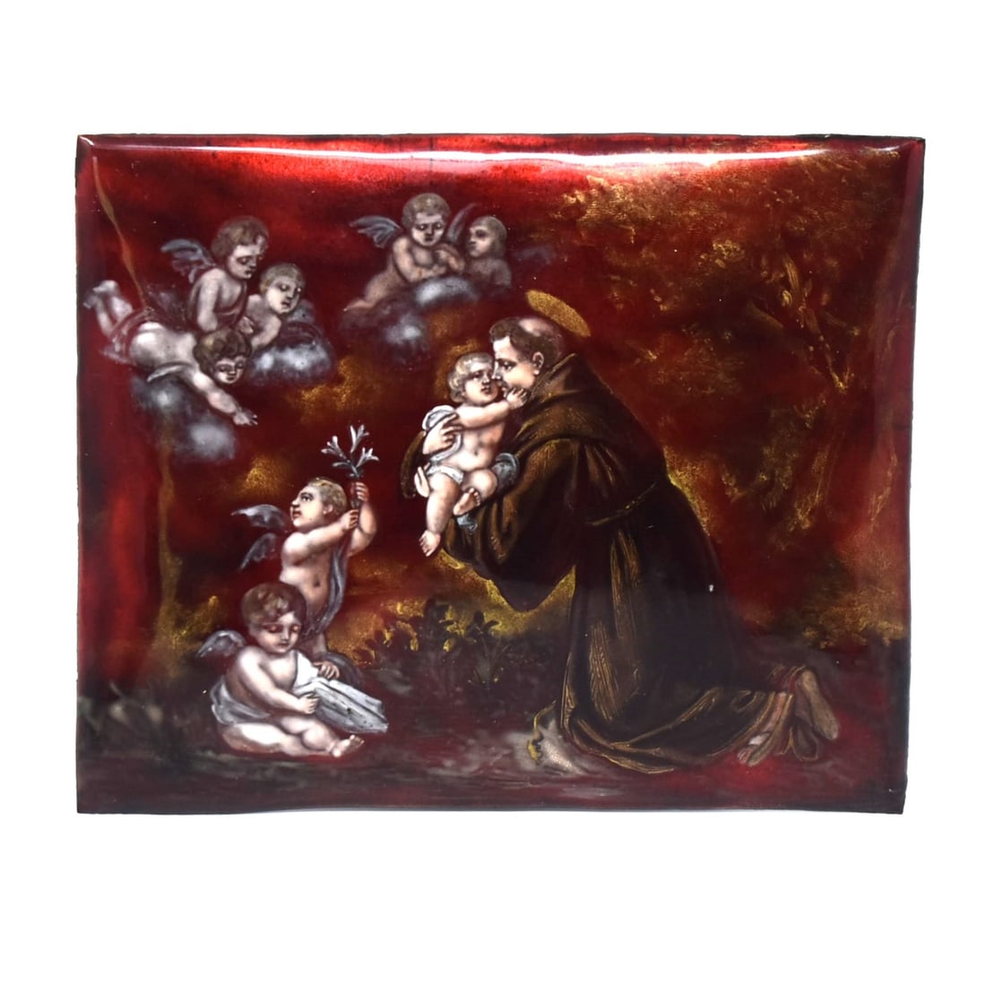 Antique Limoges enamel on copper religious plaque, St. Anthony and Child (1 of 11)