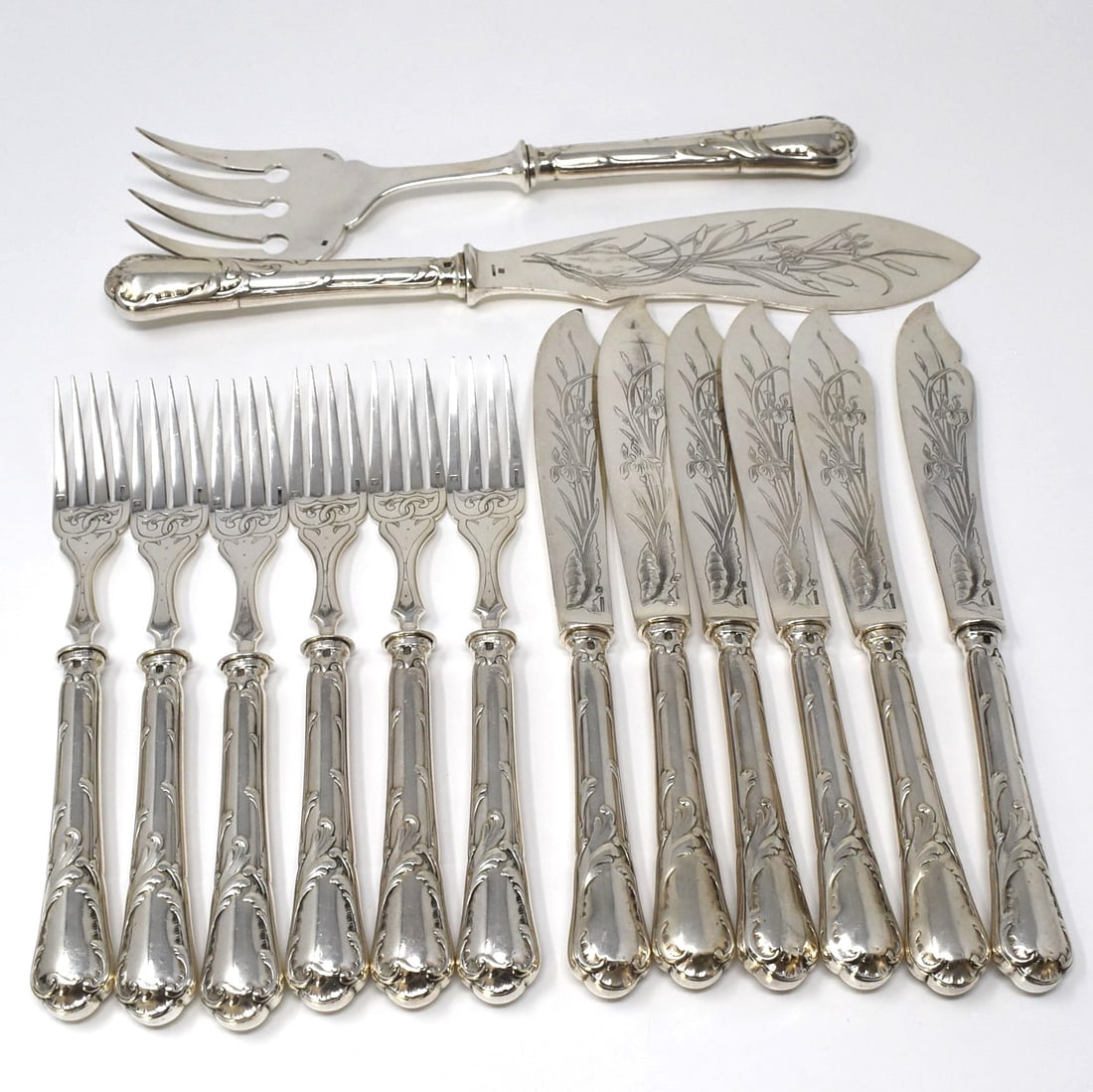 CHRISTOFLE Art Nouveau period fish flatware set (1 of 14)