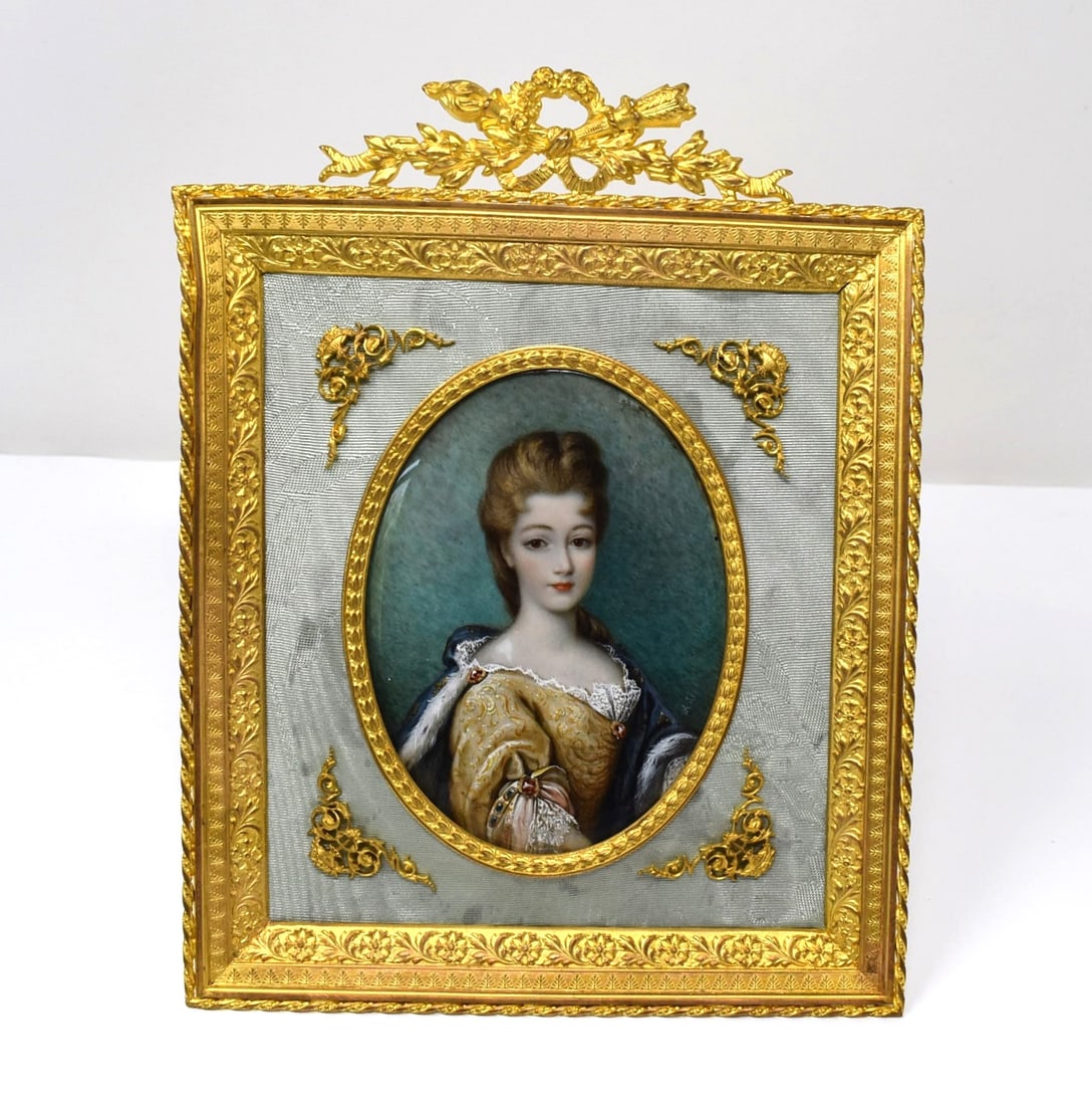 Antique French Louis XVI style gilt bronze framed miniature (1 of 10)