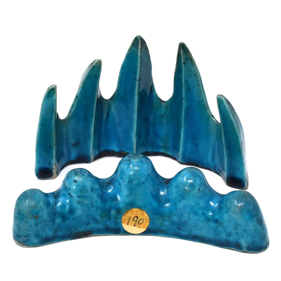 Grouping of two Chinese turquoise glazed brush-rests (1 of 14)