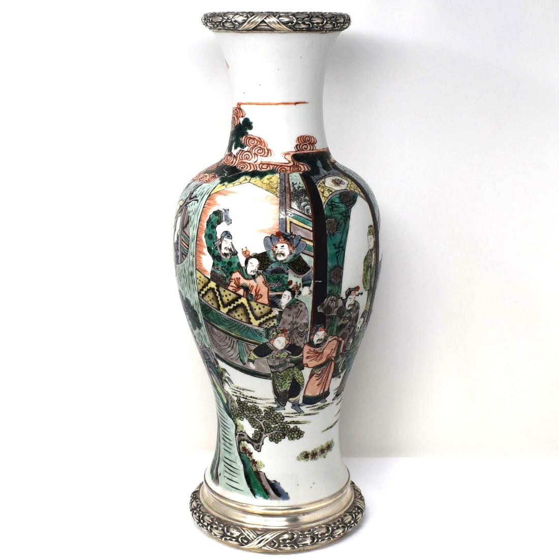 A large French silver mounted Chinese famille verte porcelain vase (1 of 20)