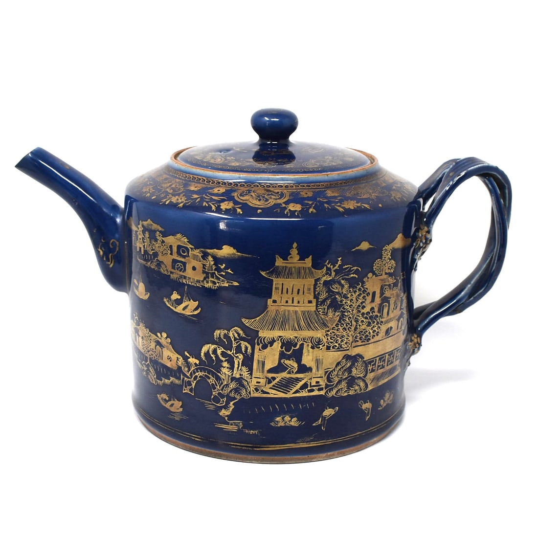 Large antique Chinese gilt decorated powder blue ground porcelain teapot and cover (1 of 20)