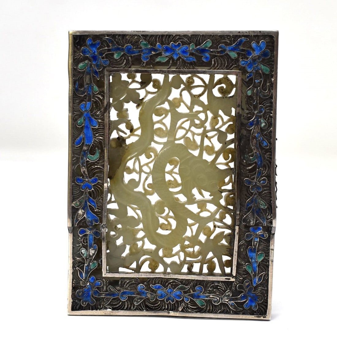 Chinese silver enamel and jade plaque (1 of 12)