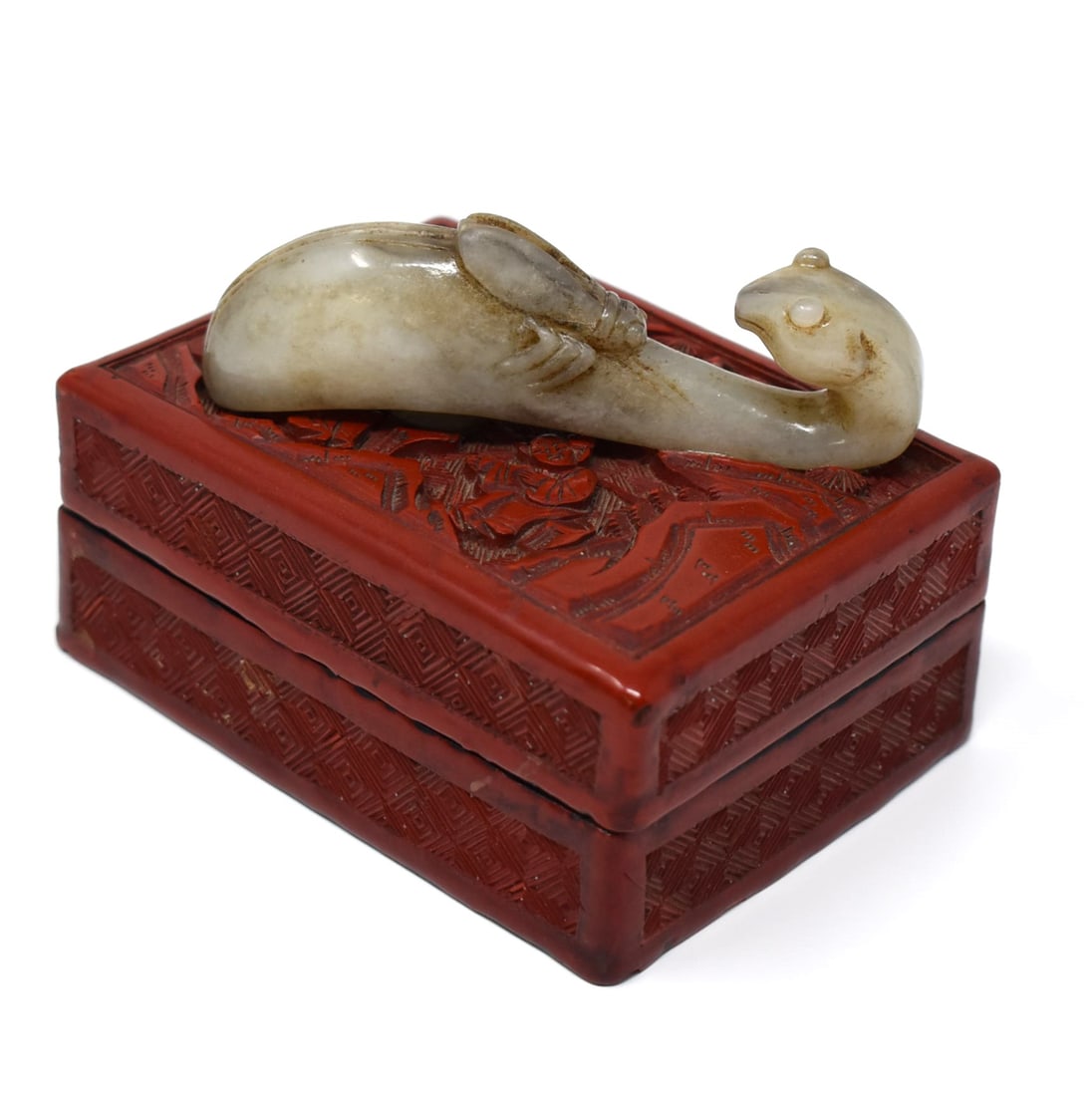 A Chinese carved lacquer and jade box (1 of 18)