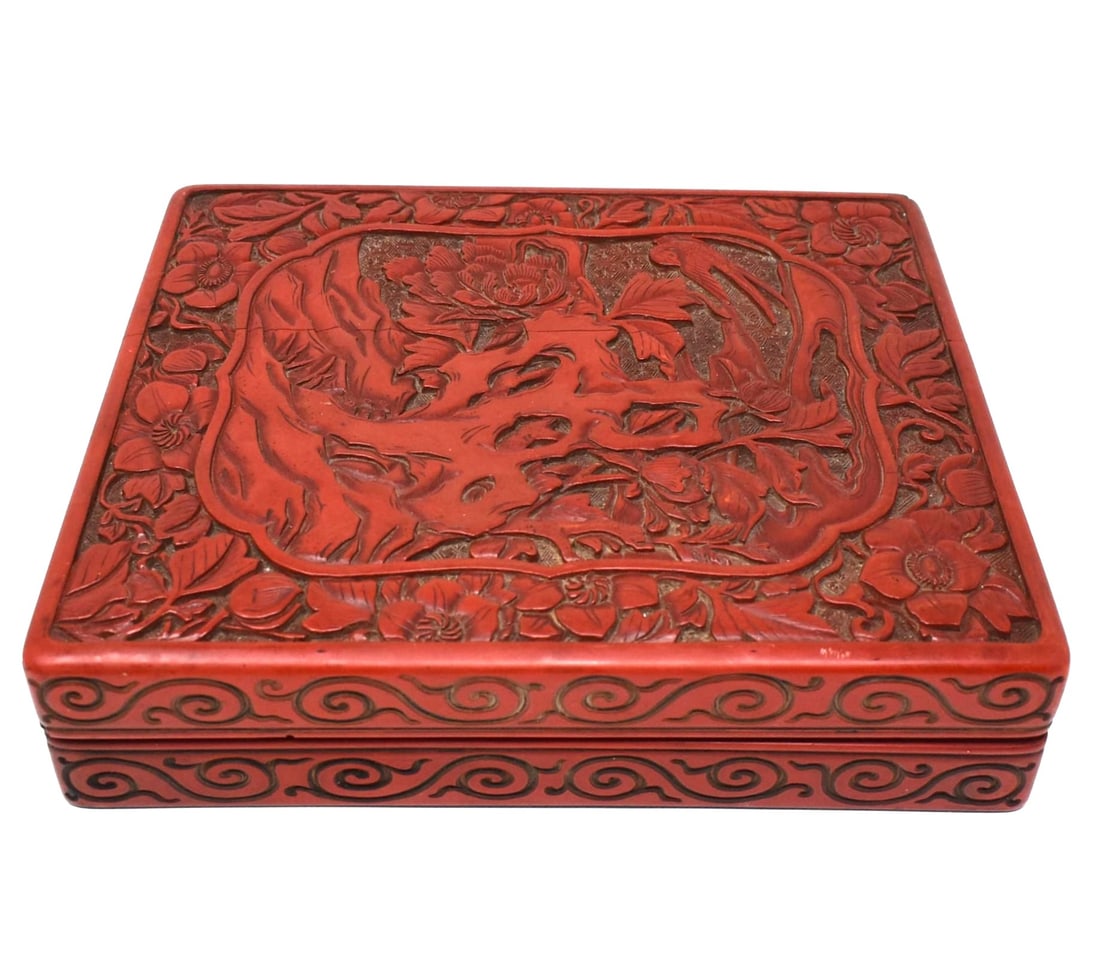 A Chinese carved lacquer box and cover (1 of 14)