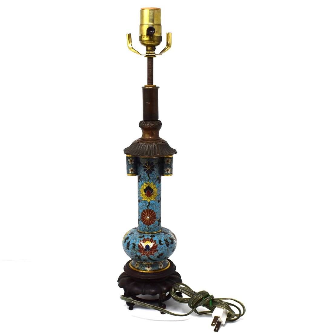 A Chinese bronze cloisonne vase made into a lamp (1 of 20)