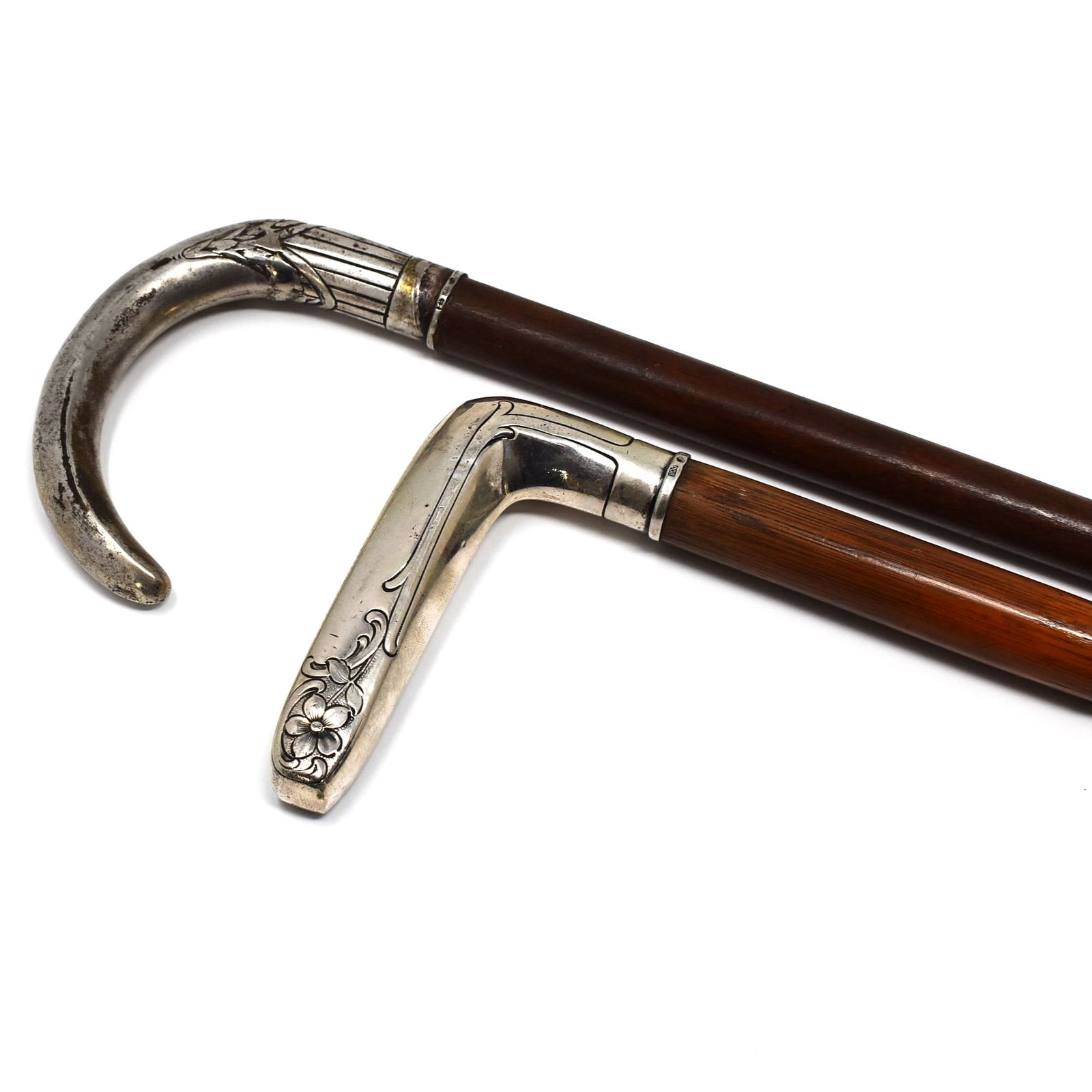 Two German Art Nouveau  800 silver mounted canes / walking sticks (1 of 15)