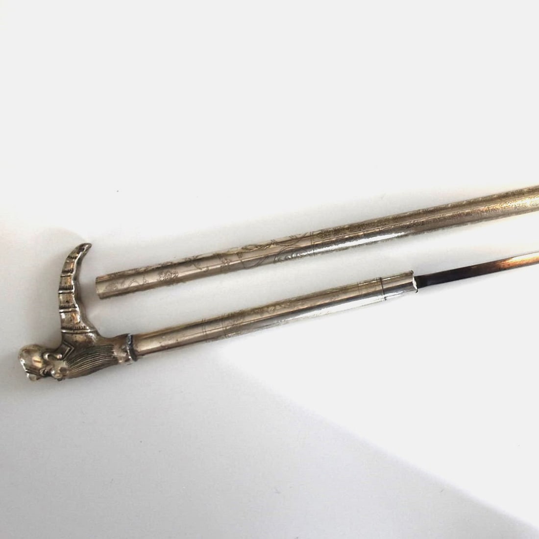 Unusual Chinese or Chinese style nickel plated sword cane (1 of 18)