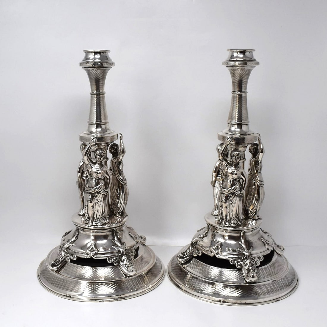 Large pair of solid Austro -Hungarian silver figural candlesticks circa 1870 (1 of 15)