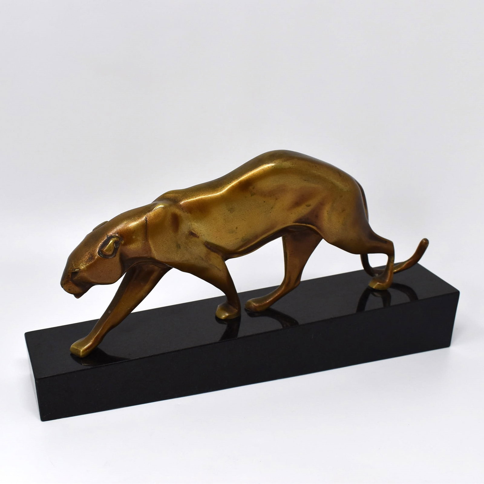 Vintage bronze sculpture of a panther on black granit base (1 of 14)