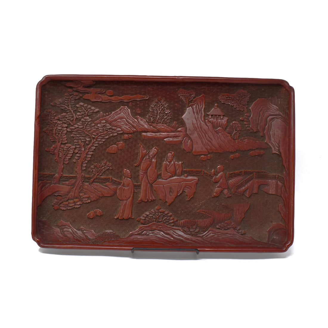 A Chinese carved cinnabar rectangular tray (1 of 13)
