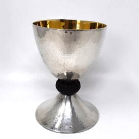 A fine French Art Deco solid martele sterling silver chalice, M. Cheret, Paris