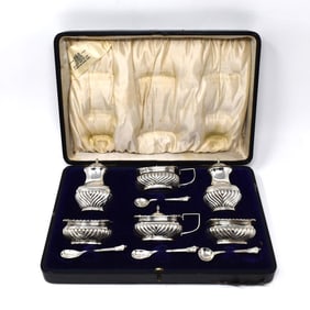 Edwardian English sterling silver 6-piece salt/pepper cellars