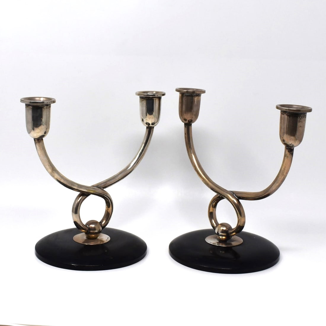 A pair of Art deco continental silver candlesticks on wood base (1 of 11)