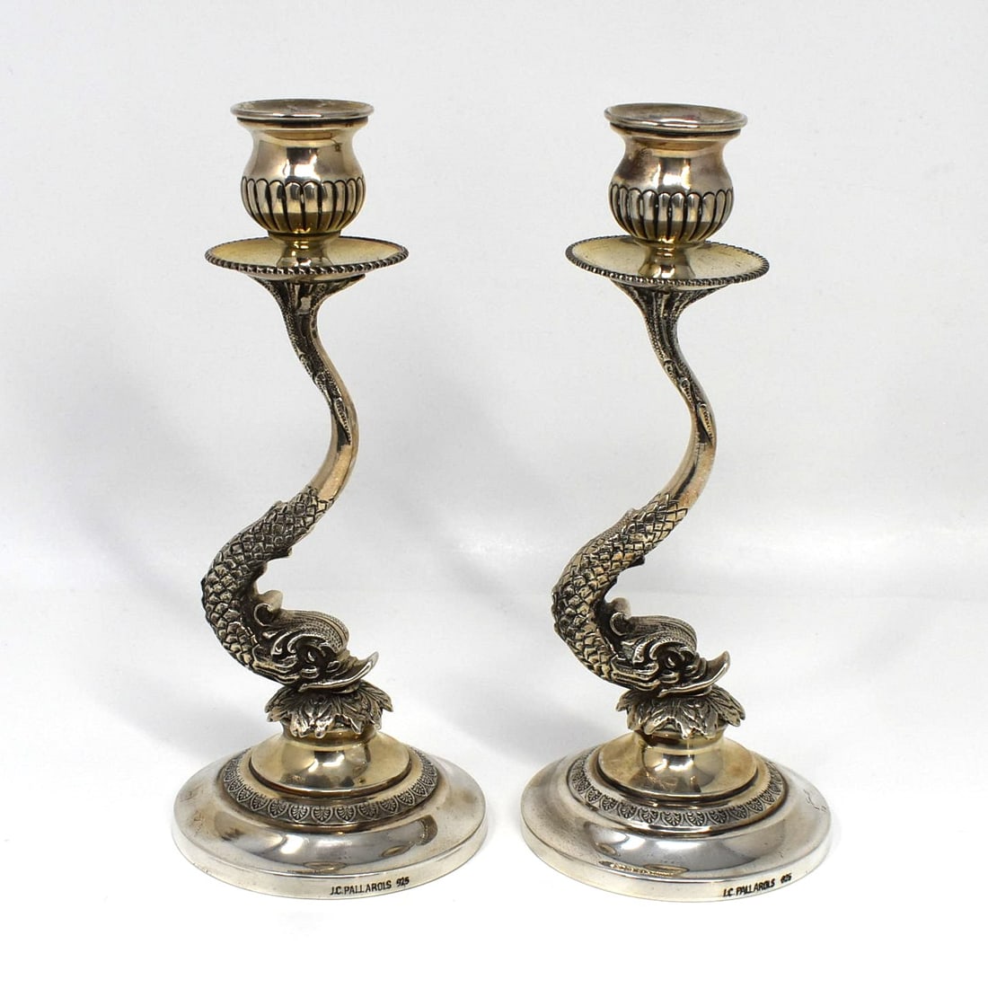 A pair of sterling silver Dolphin-form candlesticks (1 of 19)