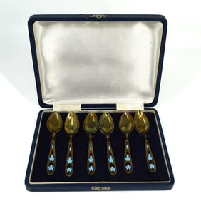 A set of six .875 silver and enamel demi-tasse spoons