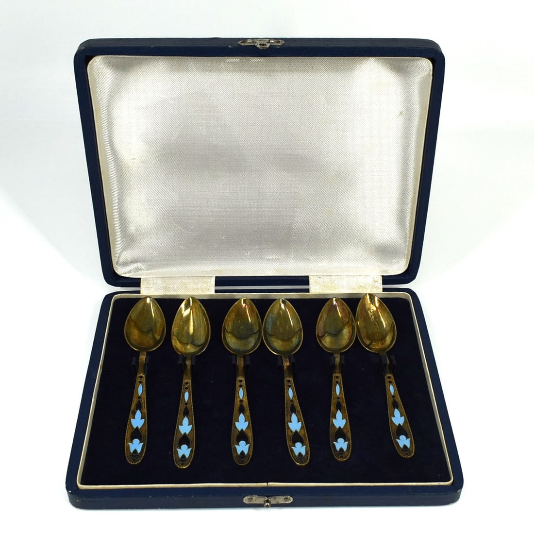 A set of six .875 silver and enamel demi-tasse spoons (1 of 6)