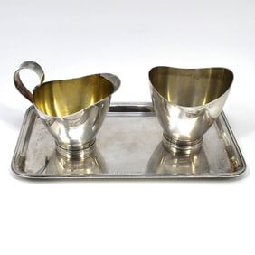A Vintage GAB Guldsmedsaktiebolaget, Sweden, silver creamer & sugar set