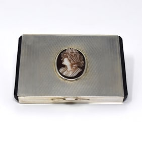 Art Deco silver case with shell cameo insert