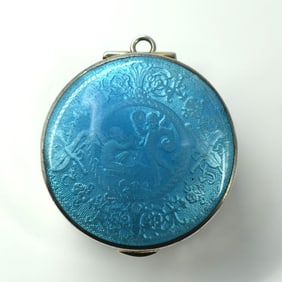 Antique sterling silver and guilloche enamel pillbox